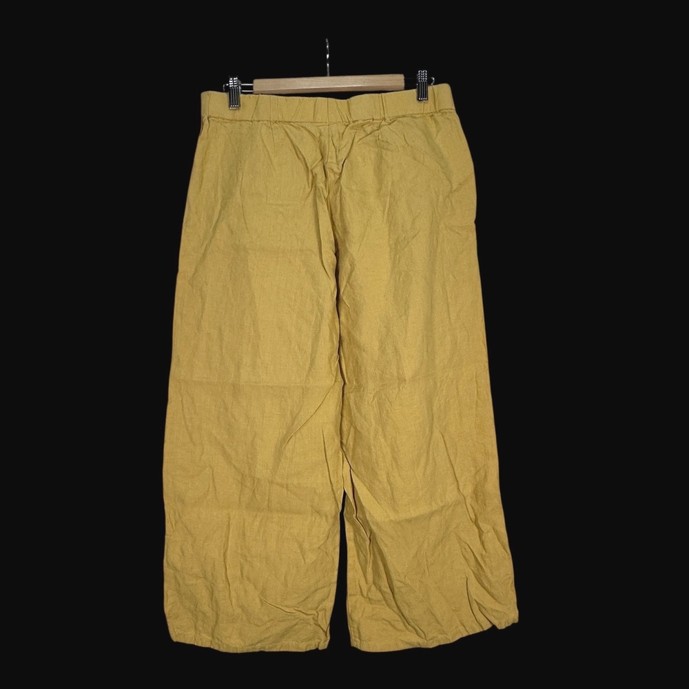 J. Jill Love Linen Mustard Yellow Wide Leg Cropped Pants Womens Small 100% Linen - Picture 2 of 7